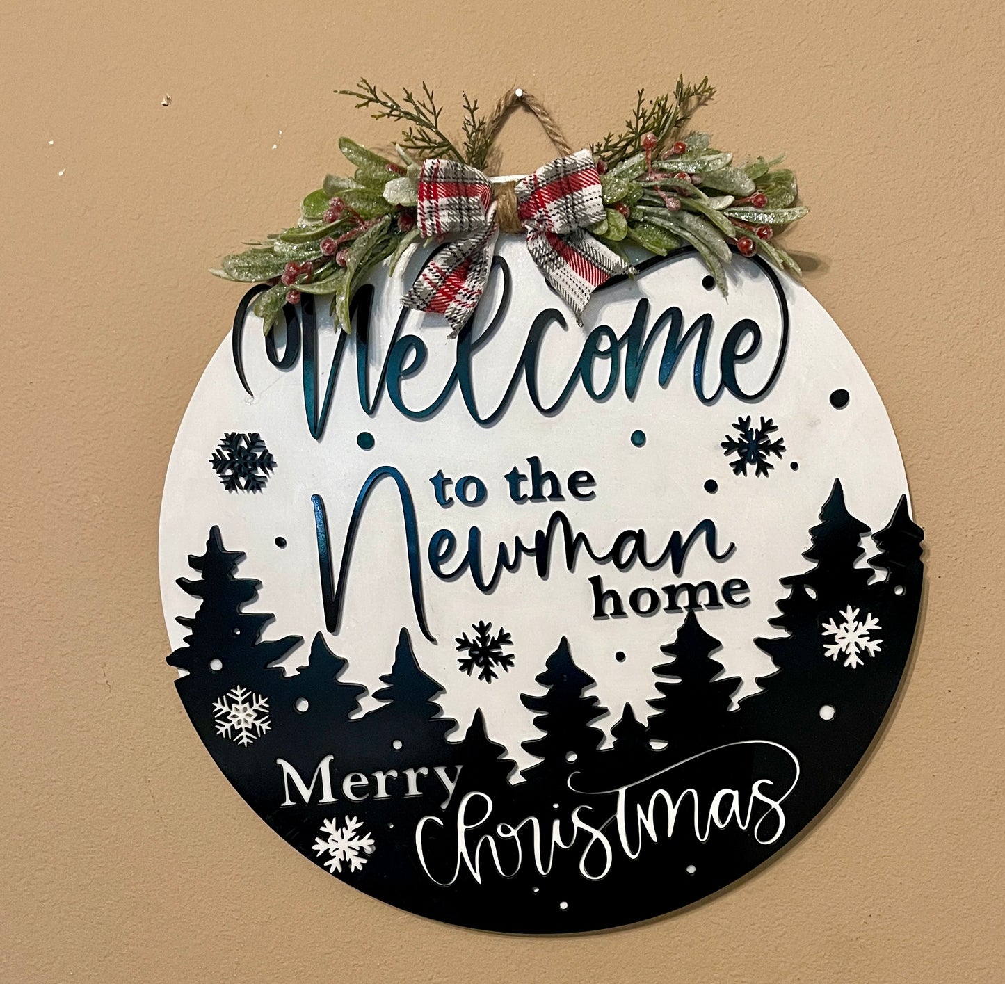 Personalized Christmas Welcome Door Hanger