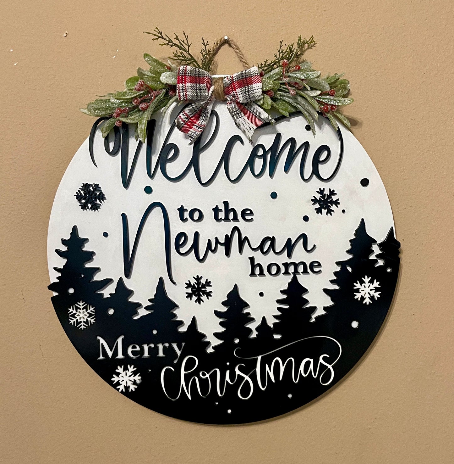 Personalized Christmas Welcome Door Hanger